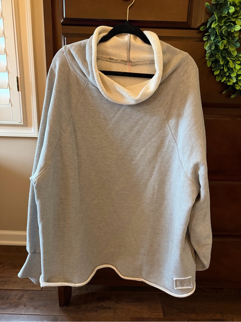 Free People Light Gray and Cream Cowl Neck Sweatshirt